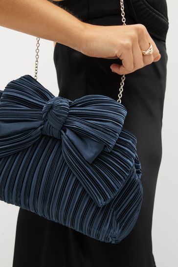 Blue Pleated Bow Clutch Bag