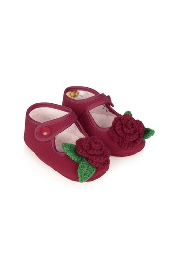 Baby Girls Red Flower Pre-Walker Shoes 