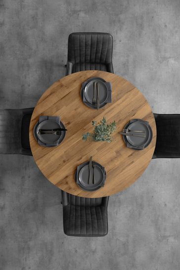 Dark Bronx Oak Effect Round 4 Seater Dining Table