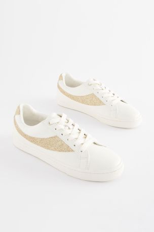 White Forever Comfort Glitter Detail Lace Up Trainers