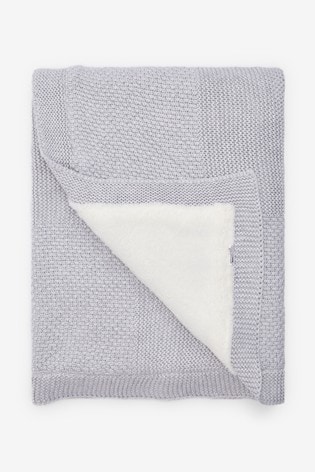 The Little Tailor Grey Baby Knitted Lined Shawl Blanket