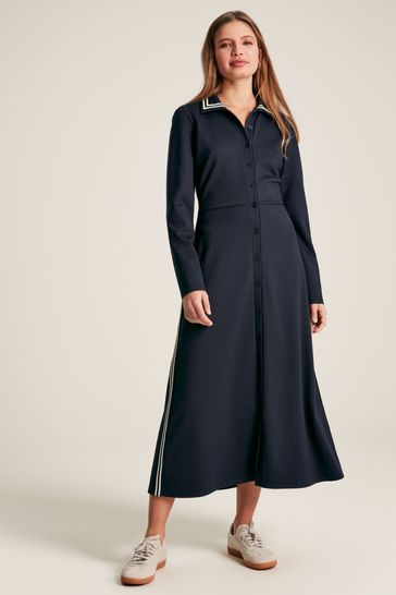 Joules Pia Navy Blue Button Down Ponte Jersey Dress