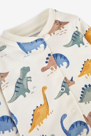 JoJo Maman B b Cream Dinosaur Print Cotton Baby Sleepsuit