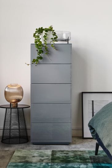 Buy Grey Sloane Glass 5 Drawer Tall Collection Luxe Chest of