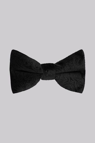 MOSS London Black Paisley Velvet Bow Tie