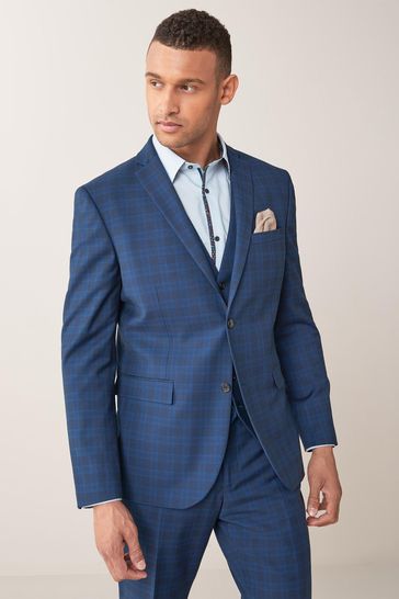 Buy Bright Blue Check Tailored Fit Suit 