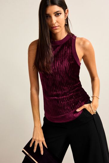 Buy Berry Red Velvet Vest Top from Next Lithuania