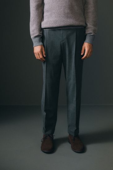 Charcoal Grey Relaxed Tapered Relaxed Fit Brushed Flannel Trousers
