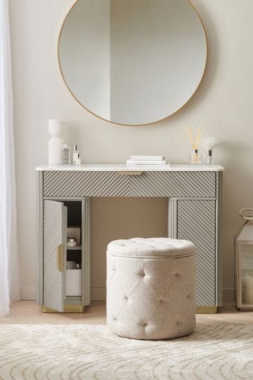 Light Grey Valencia Marble Mango Wood Space Saving Storage Dressing Table