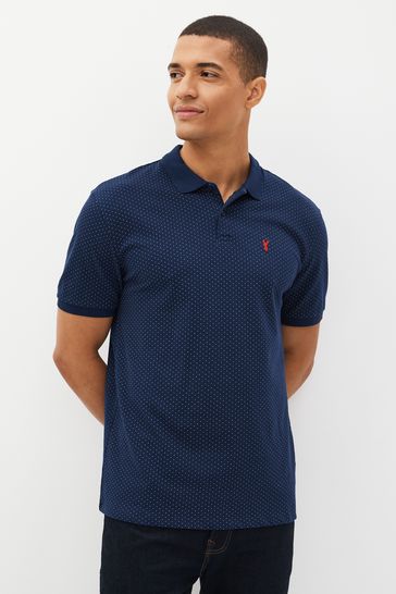 Navy Print Regular Fit Pique Polo Shirt