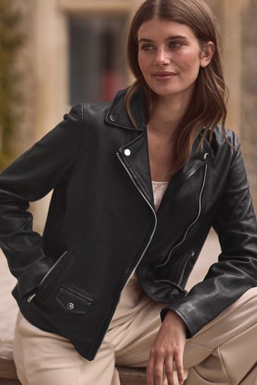 Black genuine leather jacket shop