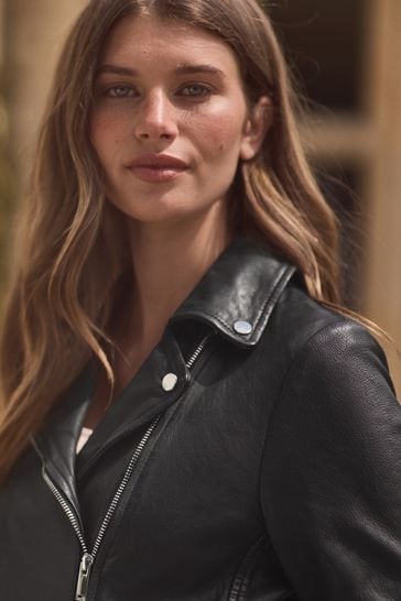 Buy Black Real Leather Biker Jacket from Next Canada