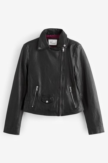 Black leather look biker jacket hot sale