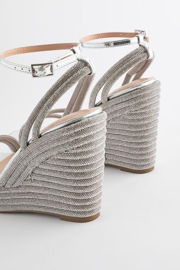 Buy Silver Forever Comfort Jewel Bling Wedges Heels from Next Egypt