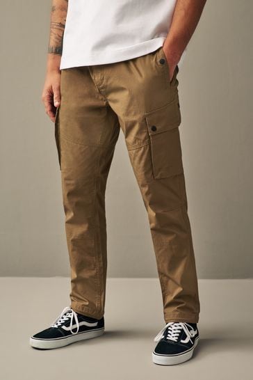 Tan Brown Slim Stretch Cargo Utility Trousers