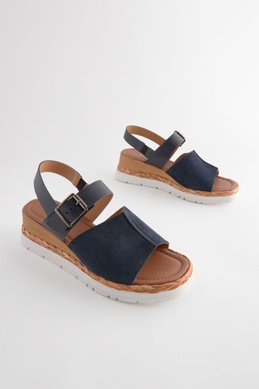 Navy leather wedges store