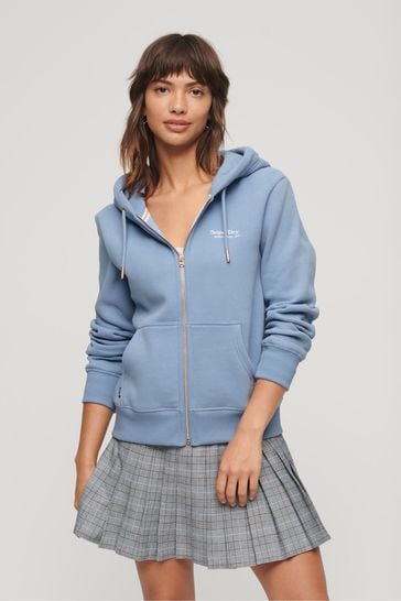 Superdry Blue Essential Logo Zip Hoodie