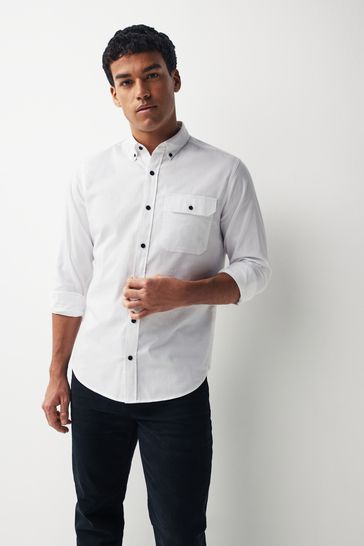 White Textured Oxford Long Sleeve Shirt