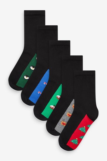 Christmas Footbed Character Cotton Rich Socks 5 Pack
