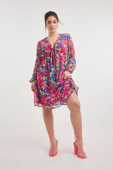 Buy Simply Be Pink Floral Knot Front Skater Dress from Next Luxembourg