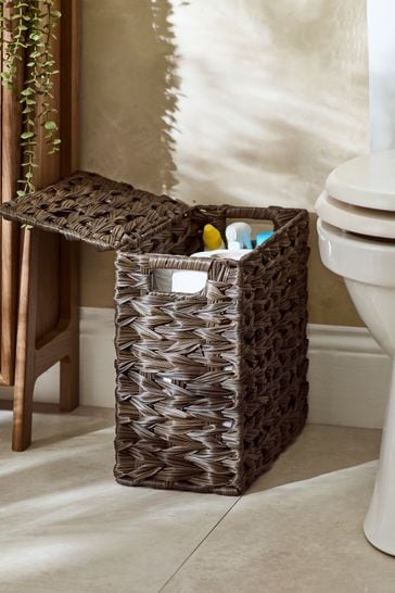 Dark Natural Plastic Wicker Storage Basket