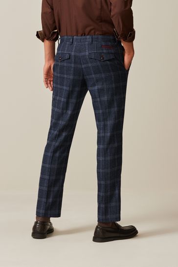 Navy Slim Trimmed Check Trousers