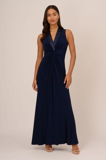 Adrianna Papell Black Jersey Tuxedo Gown