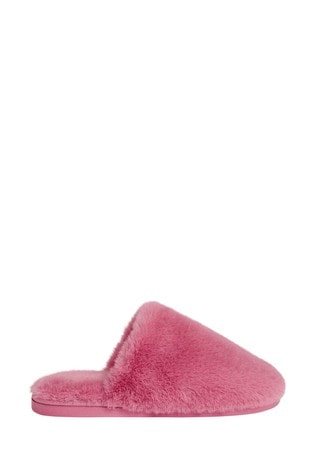 pink fluffy mule slippers