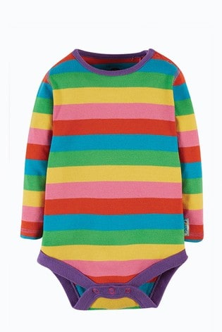 Frugi Pink Rainbow Stripe Organic Cotton Long Sleeve Bodysuit