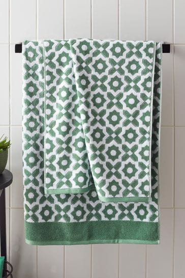 Green Tile Geo Towel 100% Cotton