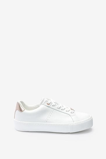 White With Rose Gold Extra Wide Fit Signature Chunky Leather Lace-Up Trainers