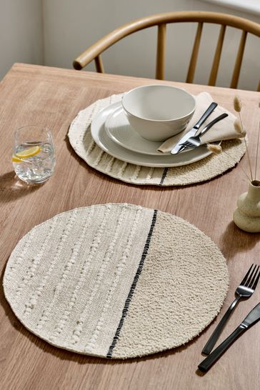 Set of 2 Cream Boucle Fabric Placemats