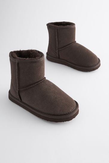 Chocolate Brown Tall Warm Lined Suede Slipper Boots