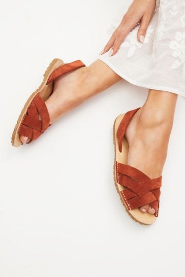 Rust Brown Suede Weave Sandals