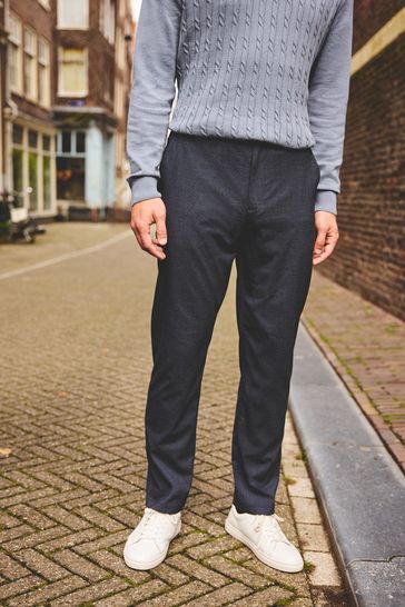 Navy Puppytooth Chino Trousers