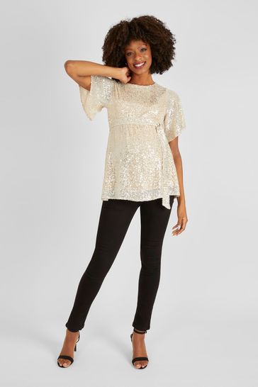 Buy JoJo Maman B b Gold Sequin Flutter Sleeve Top from Next USA