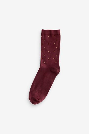 Berry Red Gem Ankle Socks In Box