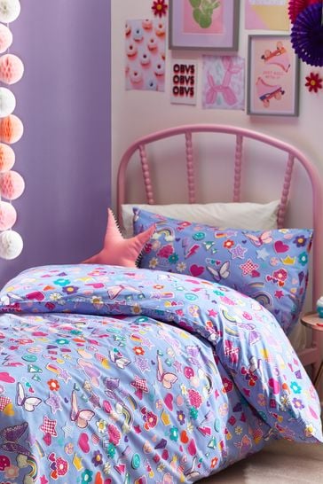 Buy Purple Sticker Print Duvet Cover and Pillowcase Set from Next