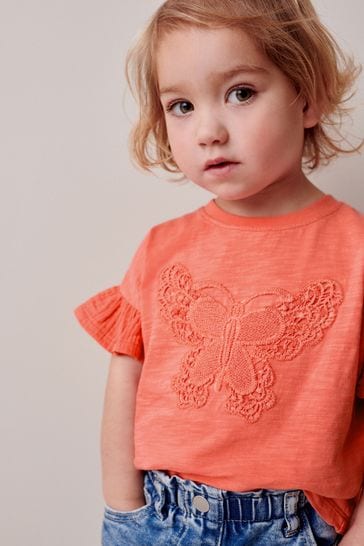 Coral Pink Crochet Butterfly T-Shirt (3mths-7yrs)