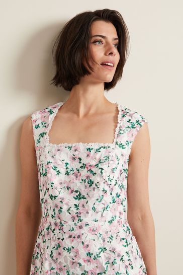 Phase Eight Diana Floral Lace White Midi Dress