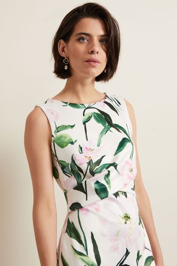 Buy Phase Eight White Pink Elsa Floral Scuba Midi Dress from Next Kuwait