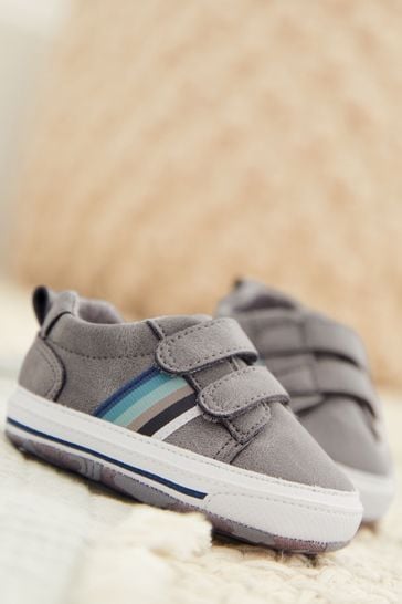 Grey Two Strap Baby Pram Shoes (0-24mths)