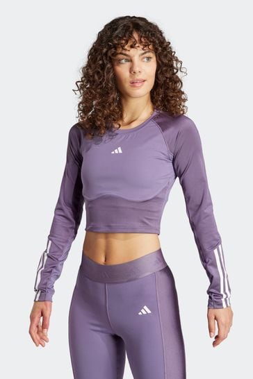 adidas Purple Performance Hyperglam Shine Training Crop Long Sleeve Top