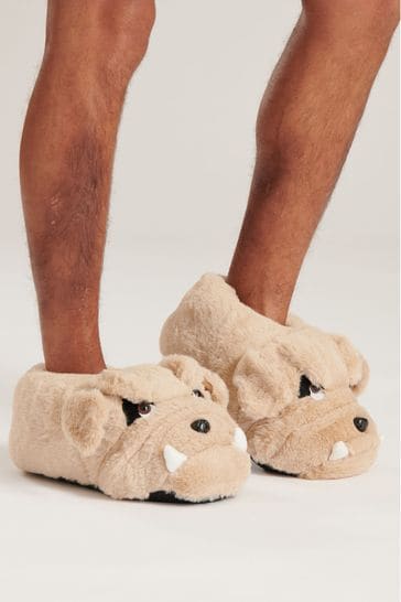 Loungeable Brown Grizzly Dog Slippers