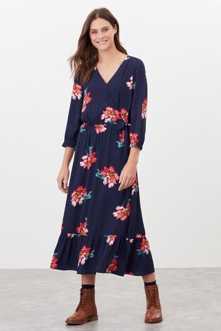 Buy Joules Blue Chloe Fixed Wrap Dress