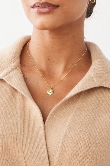 Buy Gold Plated Sterling Silver Hammered Disc Necklace from Next