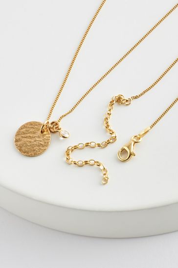 Gold Plated Sterling Silver Hammered Disc Necklace
