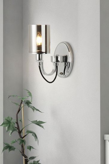 Searchlight Chrome Catalina Wall Bracket With Black Braided Cable & Smoked Glass Shades