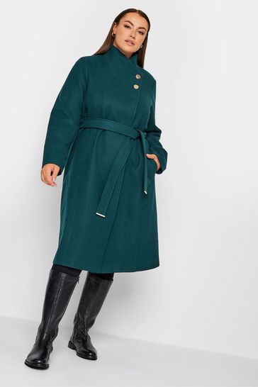Yours Curve Green Belted Military Coat