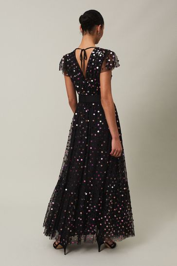 Buy Phase Eight Loren Sequin Spot Tulle Black Maxi Dress from the